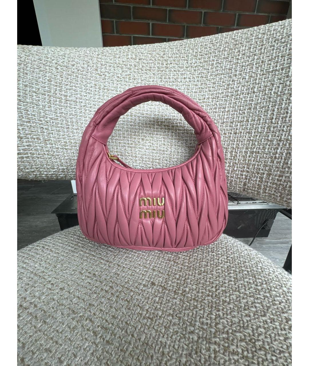 MIU MIU Розовая кожаная сумка с короткими ручками, фото 9
