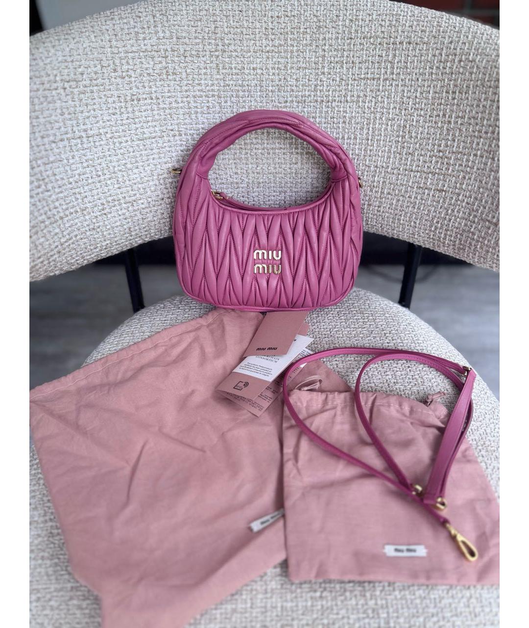 MIU MIU Розовая кожаная сумка с короткими ручками, фото 5