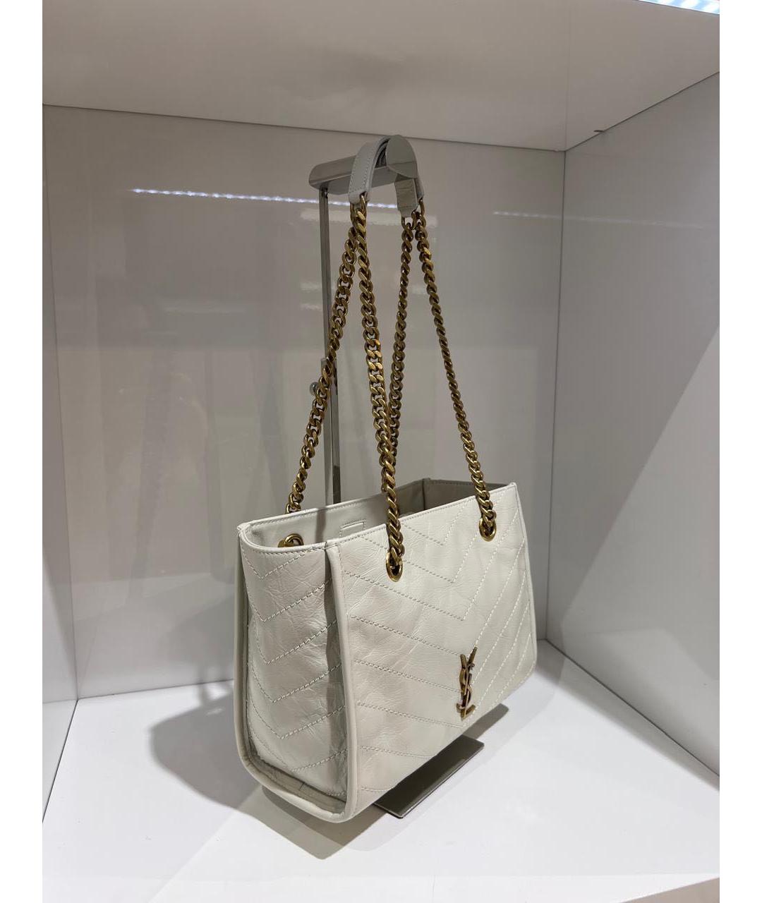 SAINT LAURENT Белая кожаная сумка тоут, фото 3