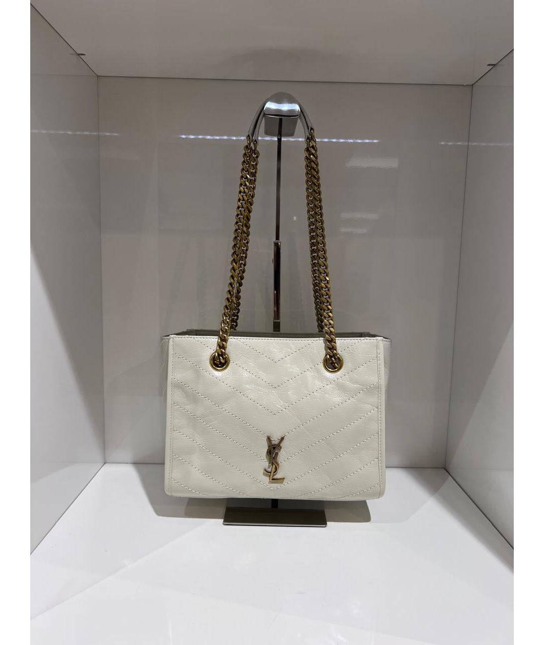 SAINT LAURENT Белая кожаная сумка тоут, фото 2