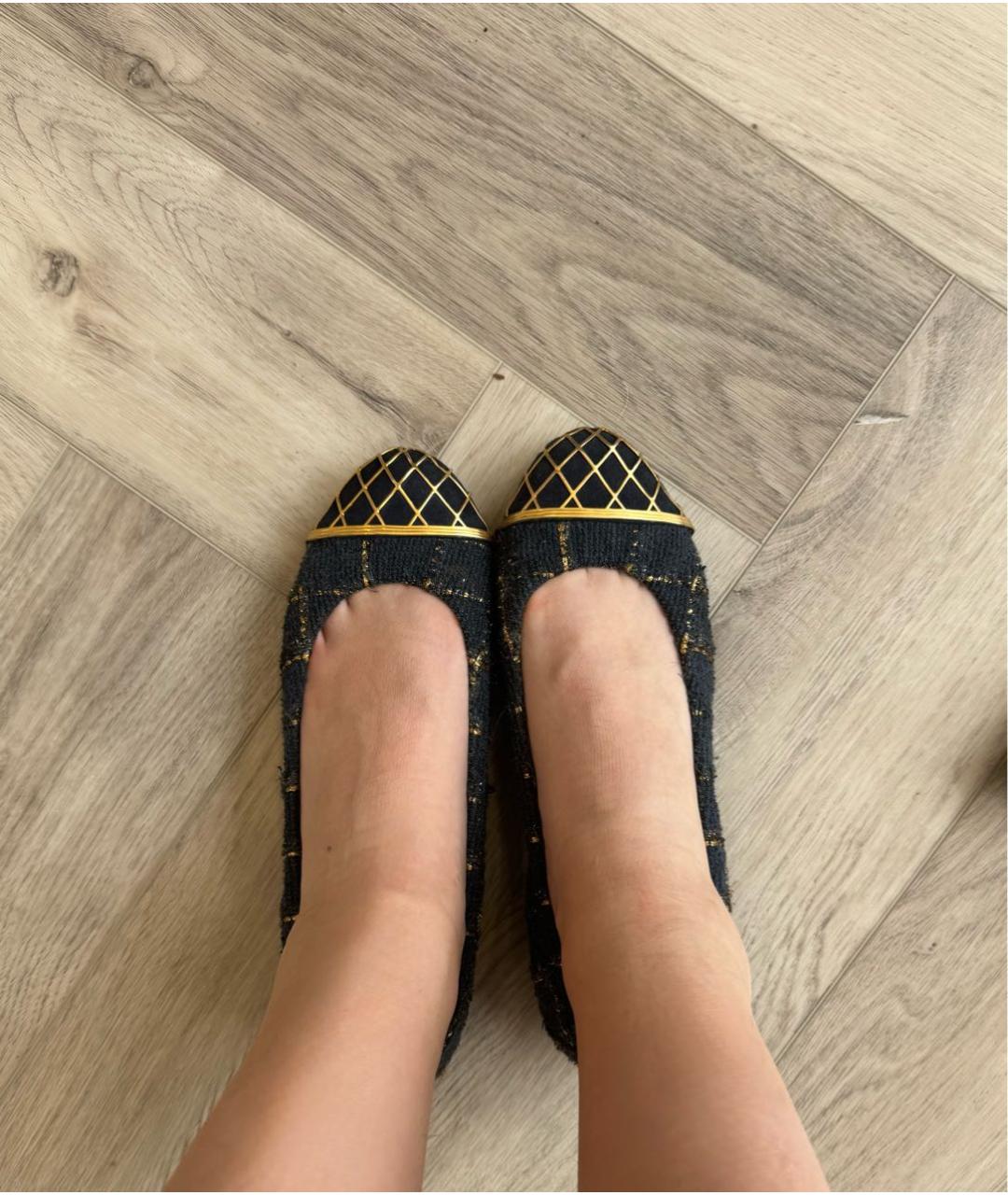 CHANEL Темно-синие текстильные балетки, фото 4