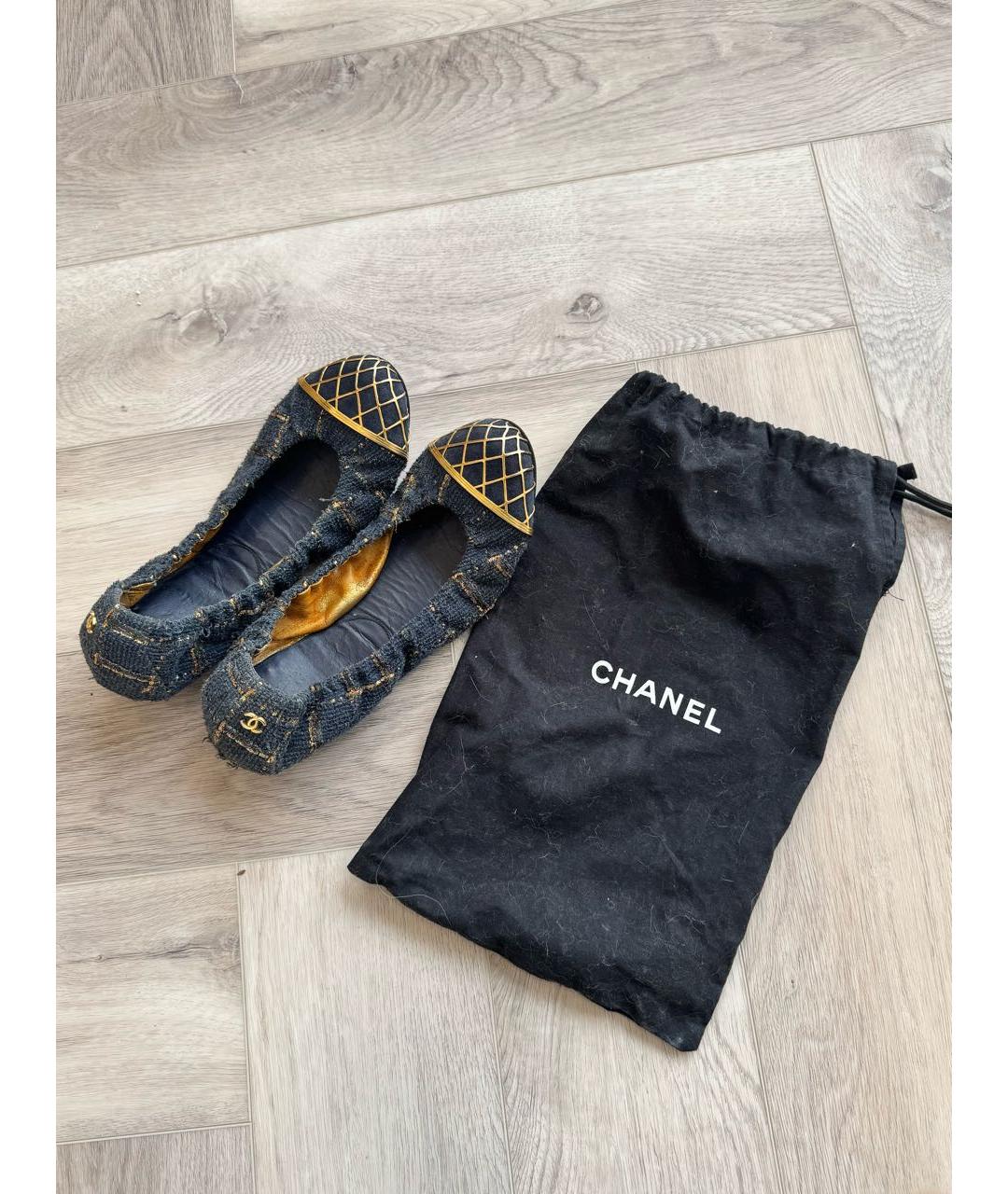 CHANEL Темно-синие текстильные балетки, фото 3