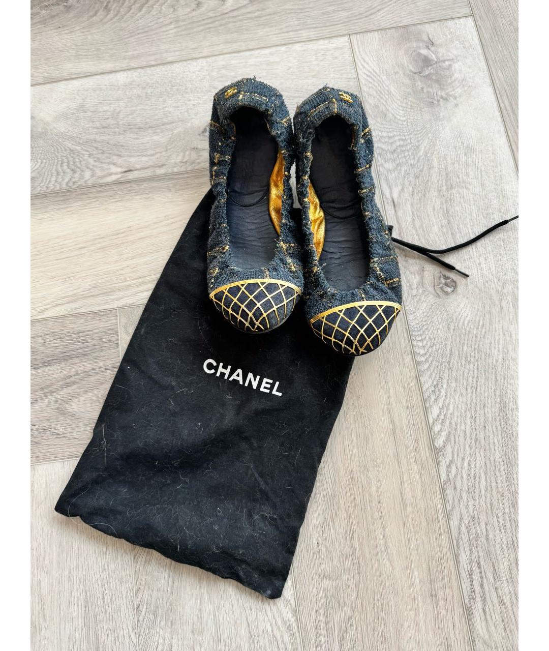 CHANEL Темно-синие текстильные балетки, фото 2