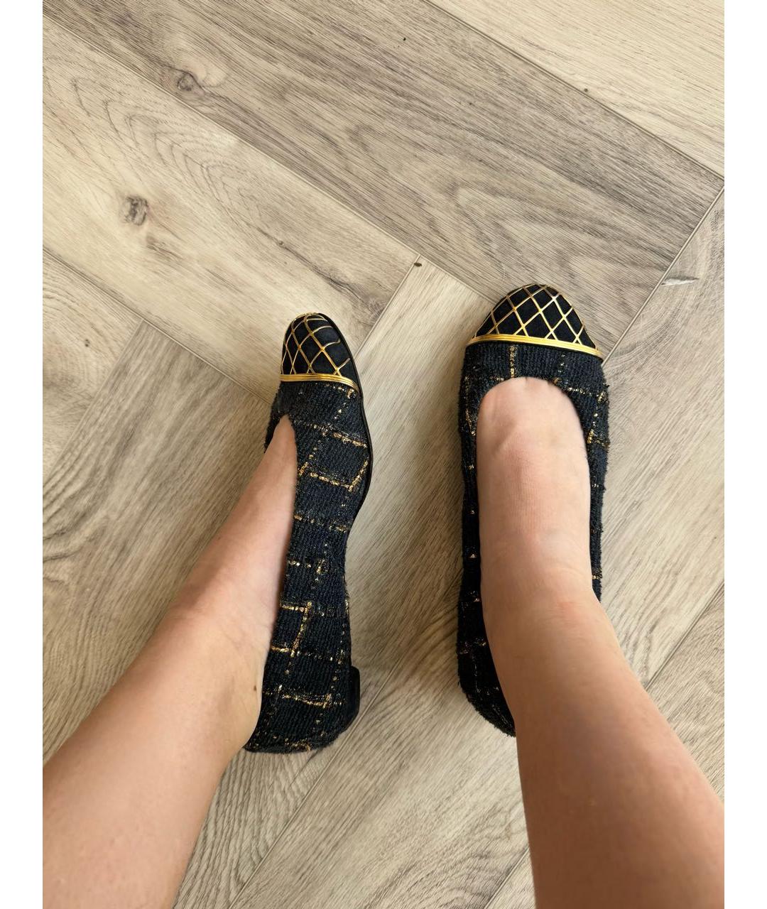 CHANEL Темно-синие текстильные балетки, фото 5