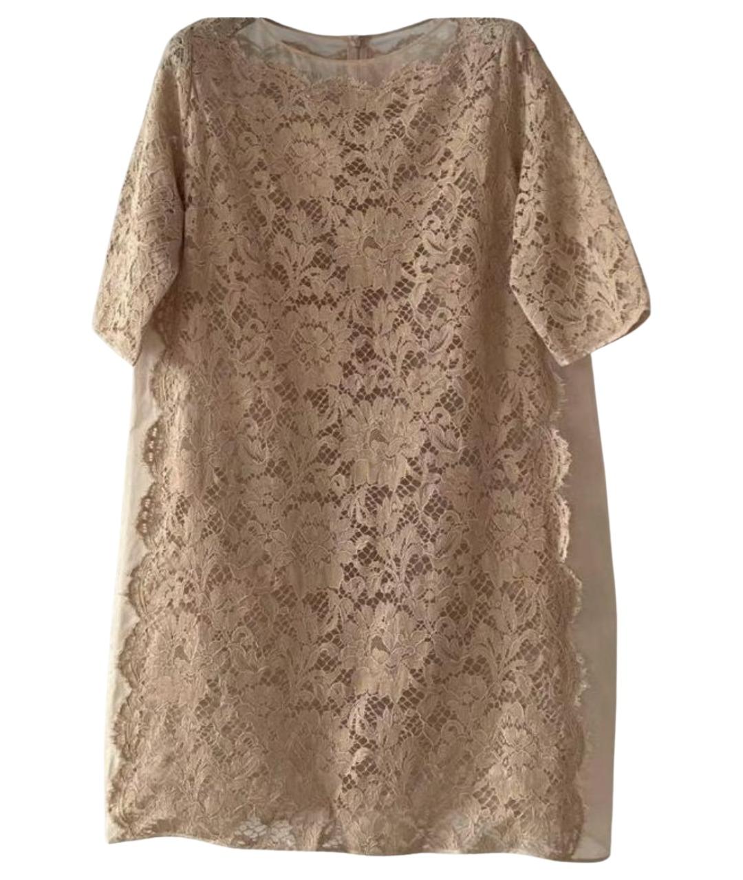 VALENTINO Бежевое кружевное коктейльное платье, фото 1