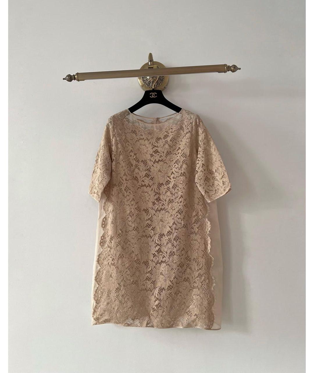 VALENTINO Бежевое кружевное коктейльное платье, фото 9