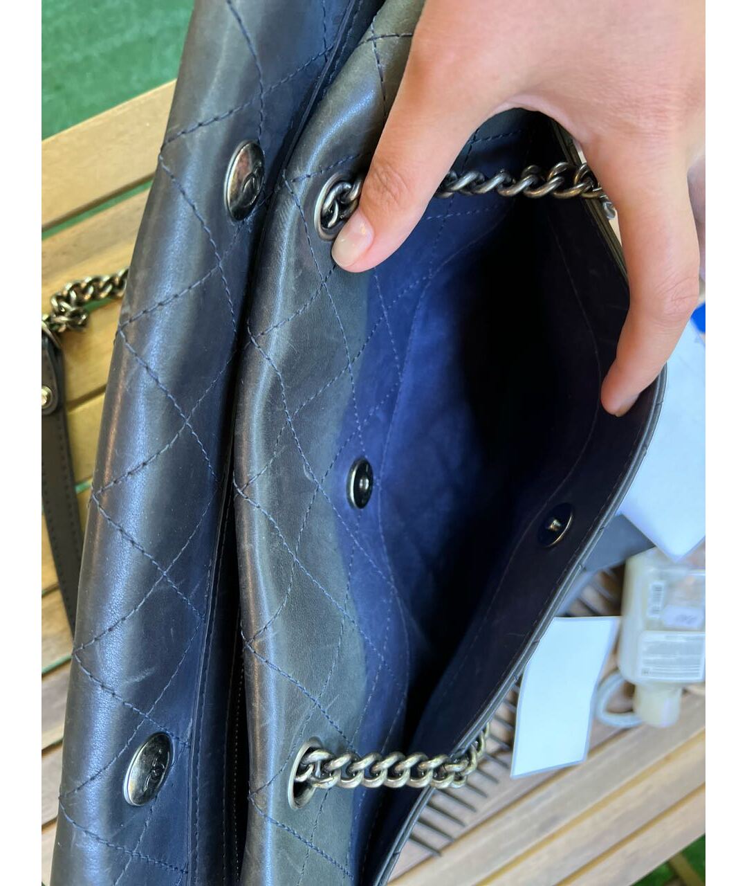CHANEL PRE-OWNED Темно-синяя кожаная сумка с короткими ручками, фото 8