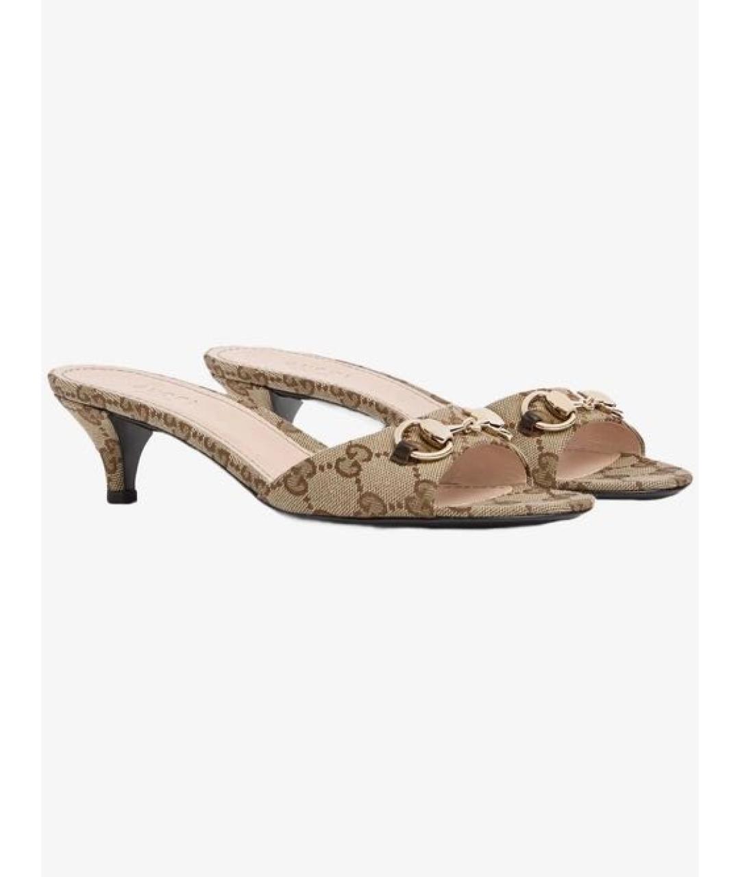 GUCCI Бежевые текстильные мюли, фото 7