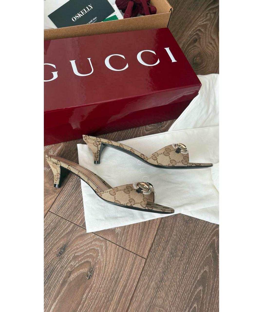 GUCCI Бежевые текстильные мюли, фото 4