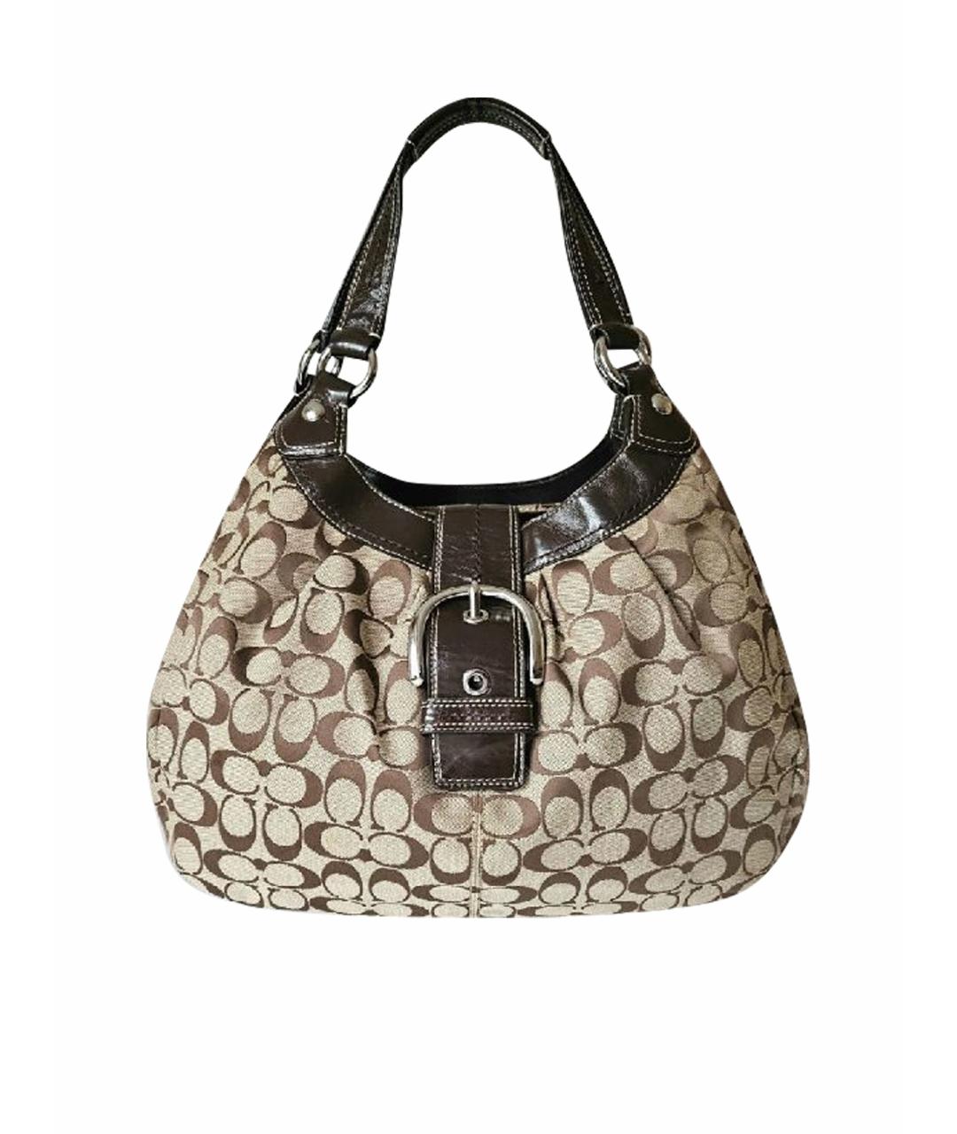 COACH Коричневая тканевая сумка тоут, фото 1