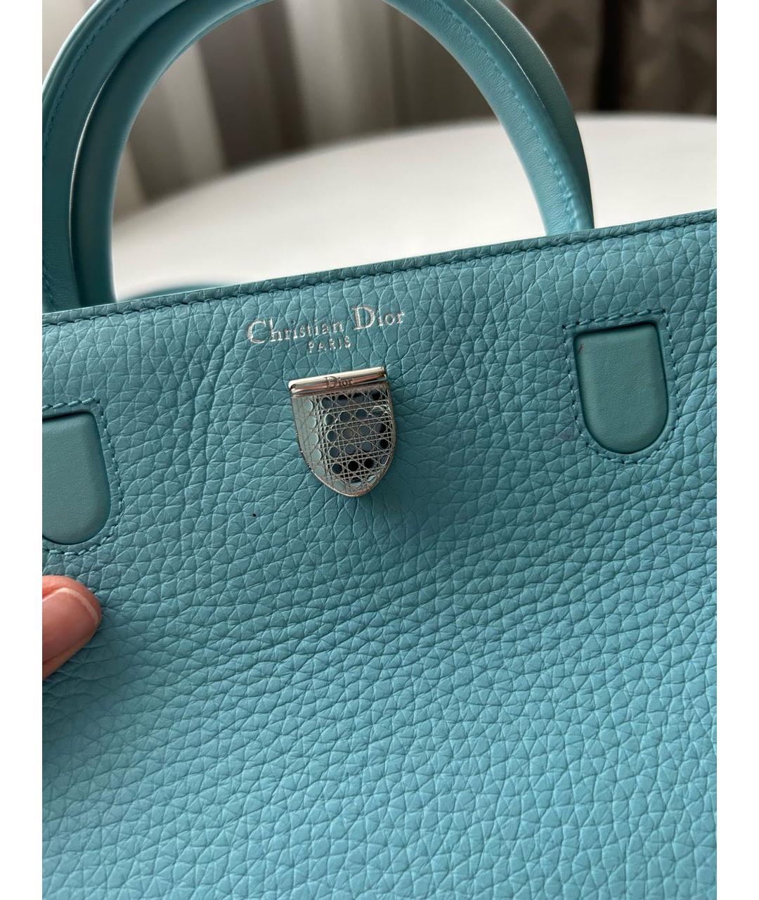 CHRISTIAN DIOR Голубая кожаная сумка с короткими ручками, фото 6
