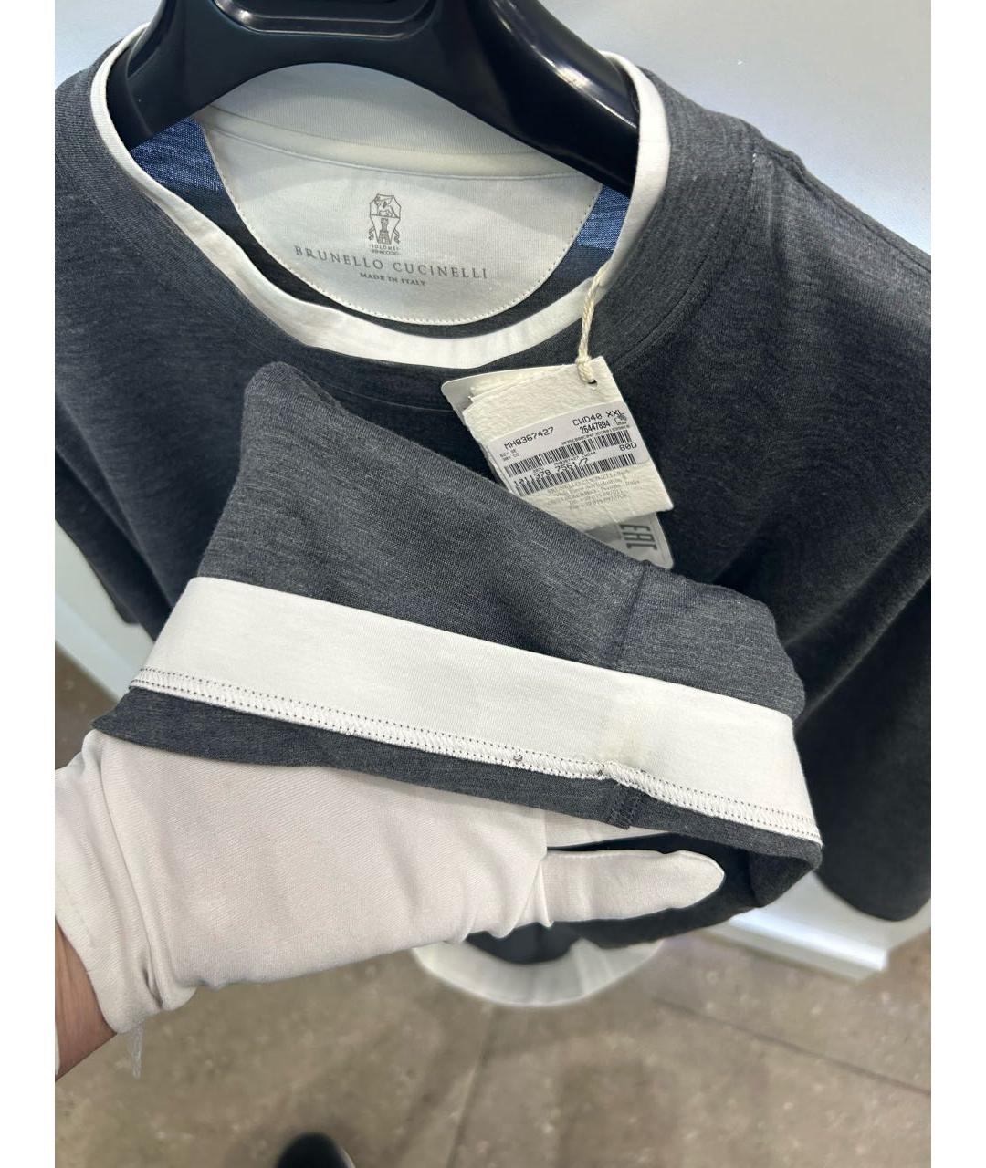 BRUNELLO CUCINELLI Серая хлопковая футболка, фото 8