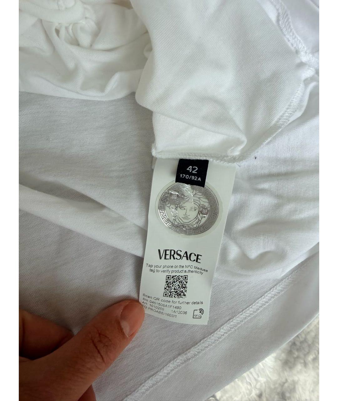 VERSACE Белая хлопко-эластановая футболка, фото 5