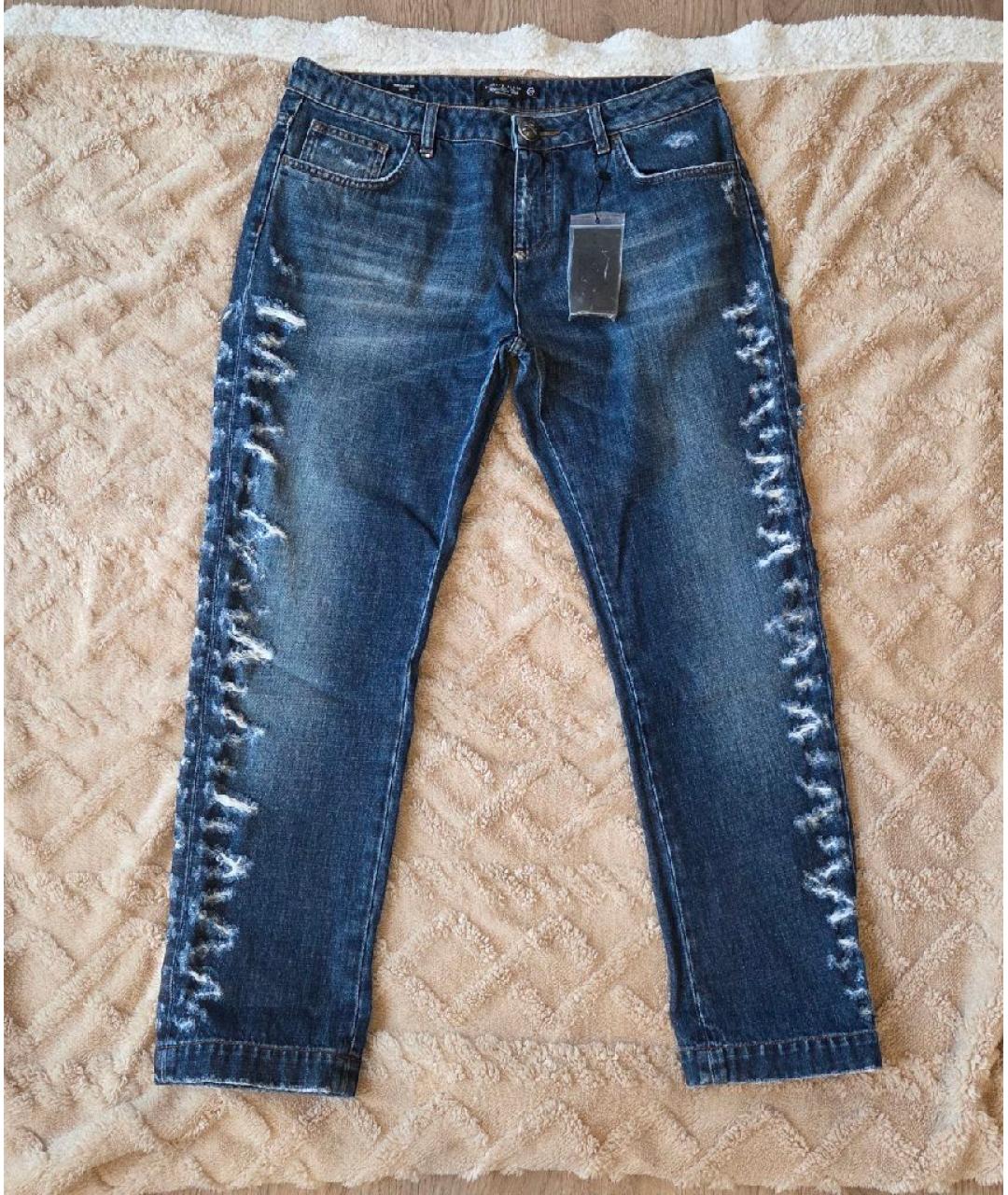 PHILIPP PLEIN Синие хлопко-полиэстеровые прямые джинсы, фото 6