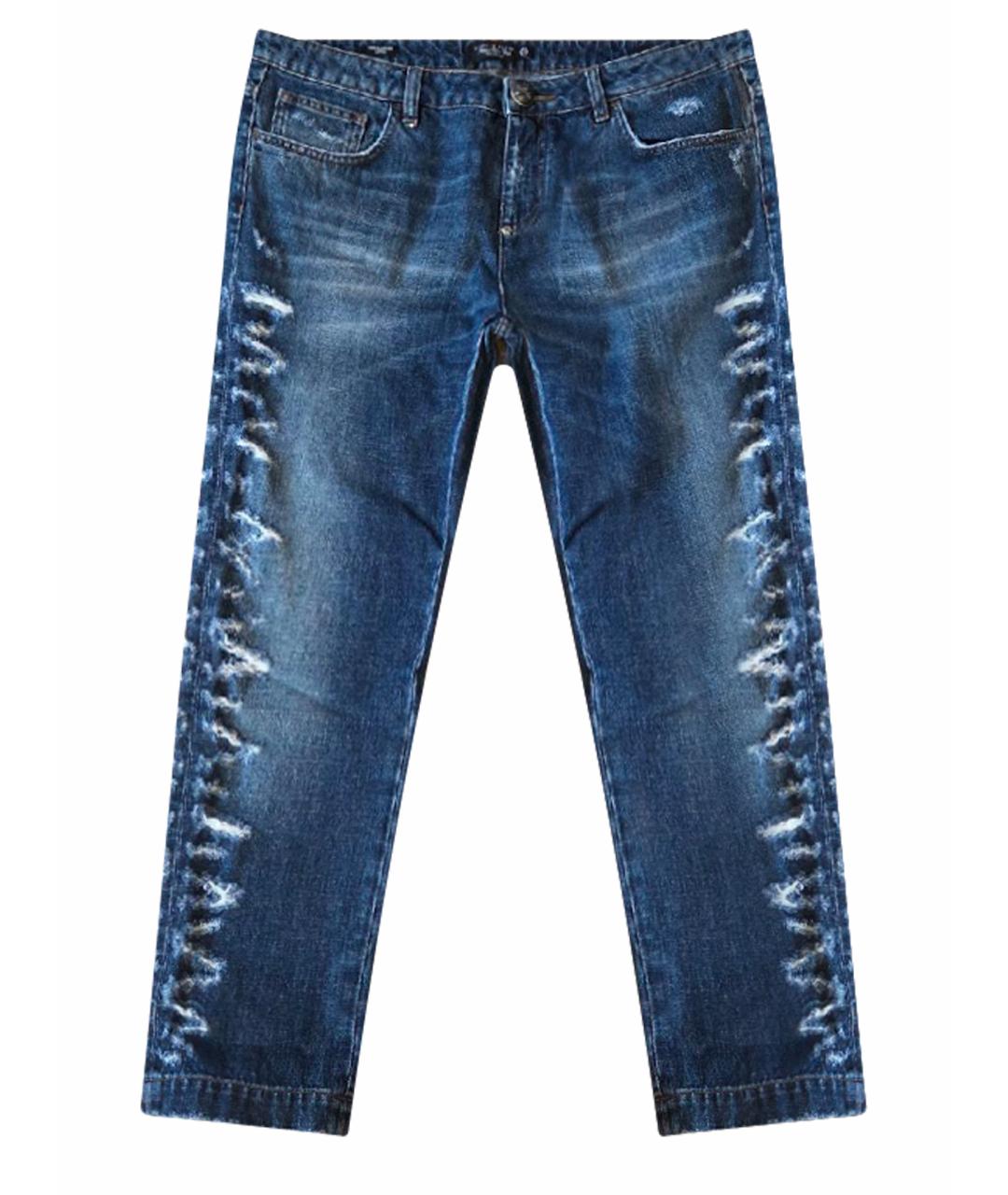 PHILIPP PLEIN Синие хлопко-полиэстеровые прямые джинсы, фото 1
