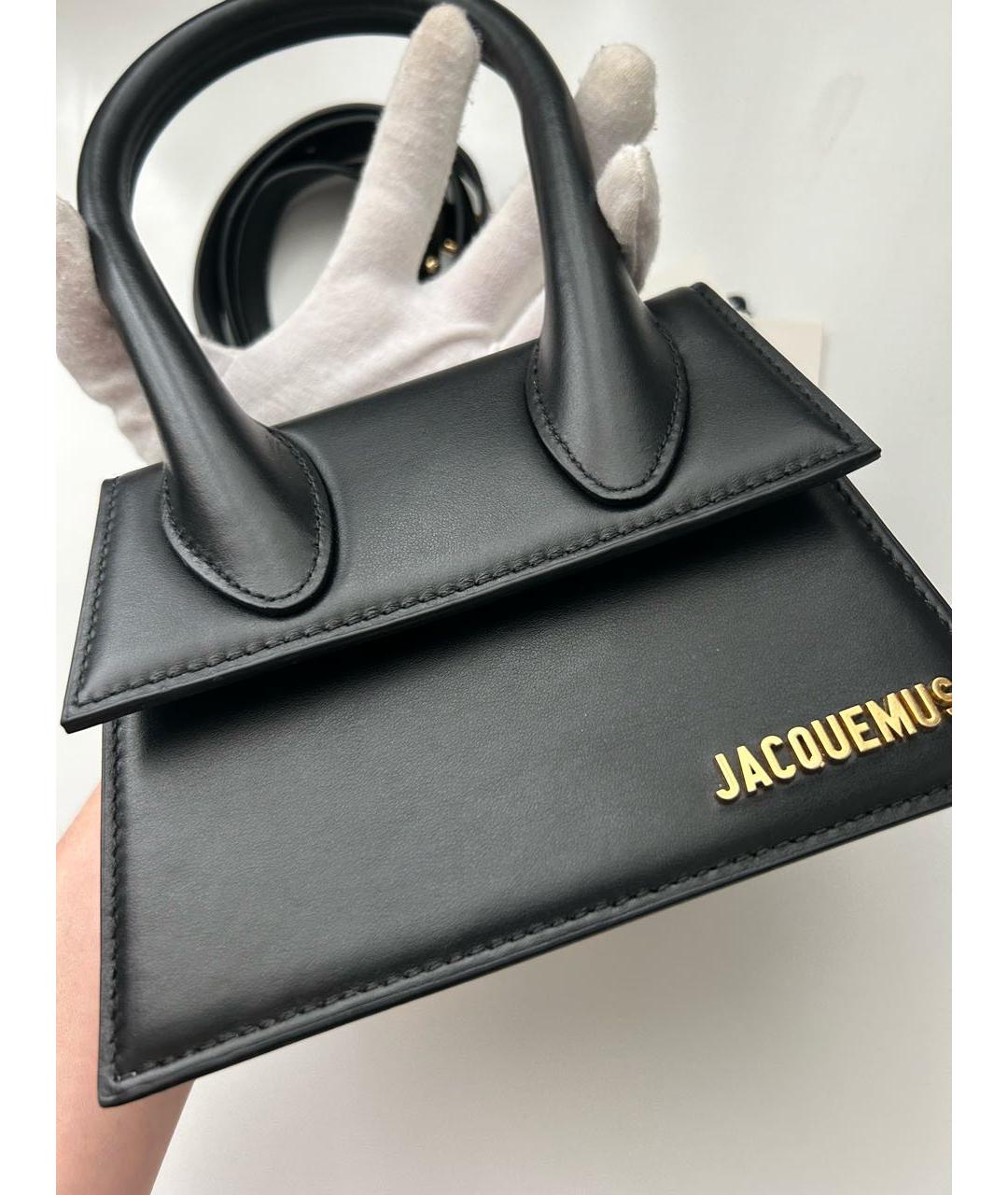 JACQUEMUS Черная кожаная сумка с короткими ручками, фото 2