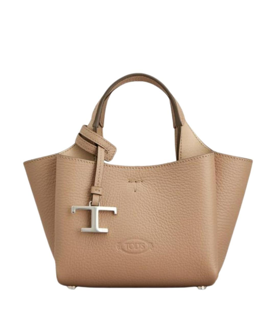 TOD'S Бежевая кожаная сумка с короткими ручками, фото 1