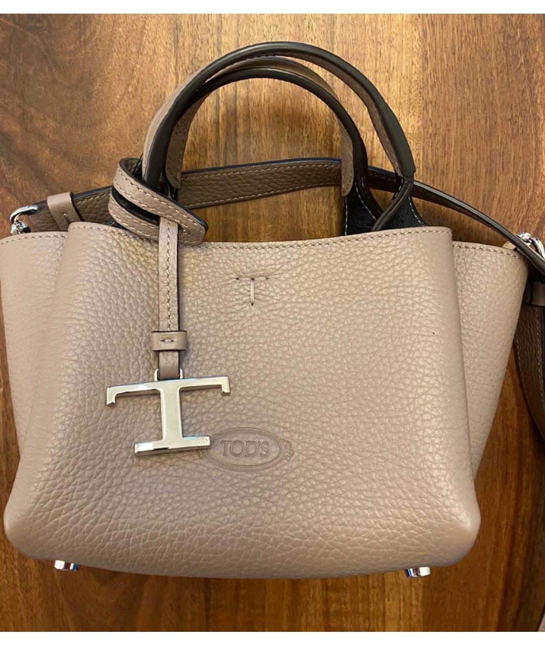 TOD'S Бежевая кожаная сумка с короткими ручками, фото 4