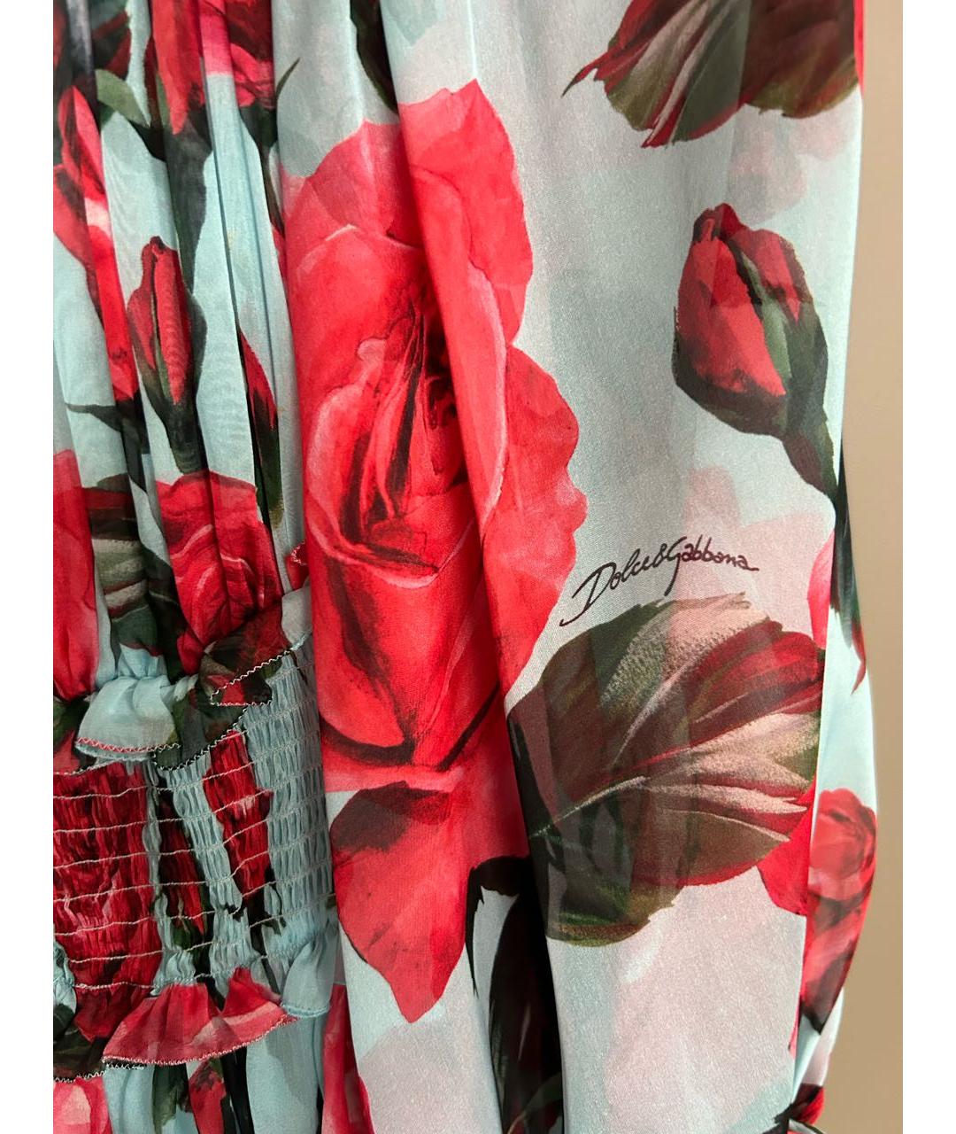 DOLCE&GABBANA Бирюзовое шелковое коктейльное платье, фото 4