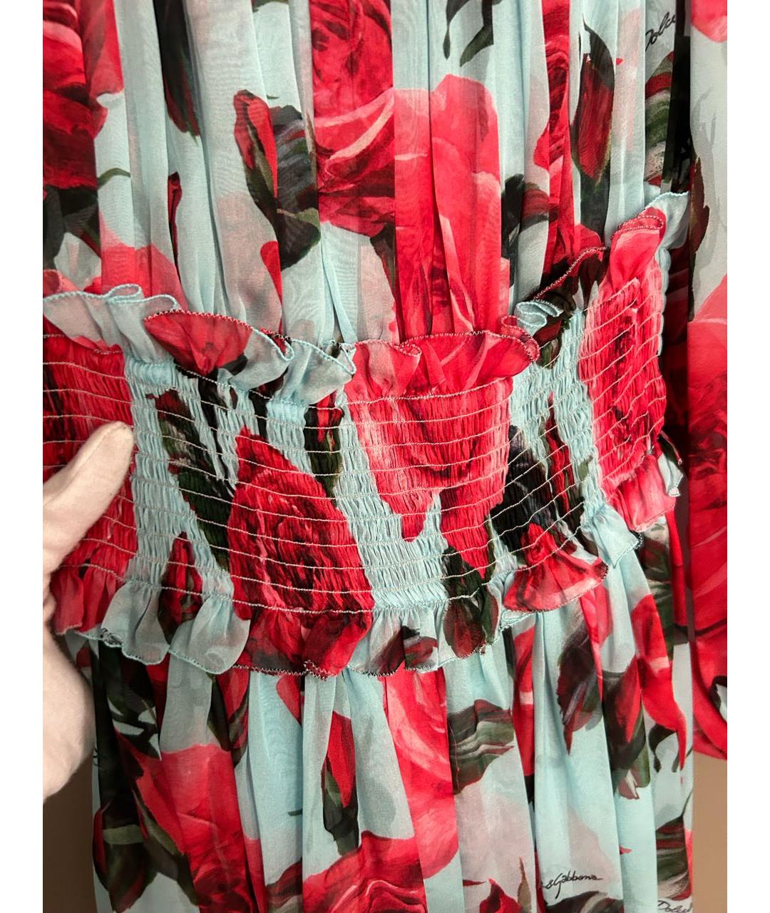 DOLCE&GABBANA Бирюзовое шелковое коктейльное платье, фото 5