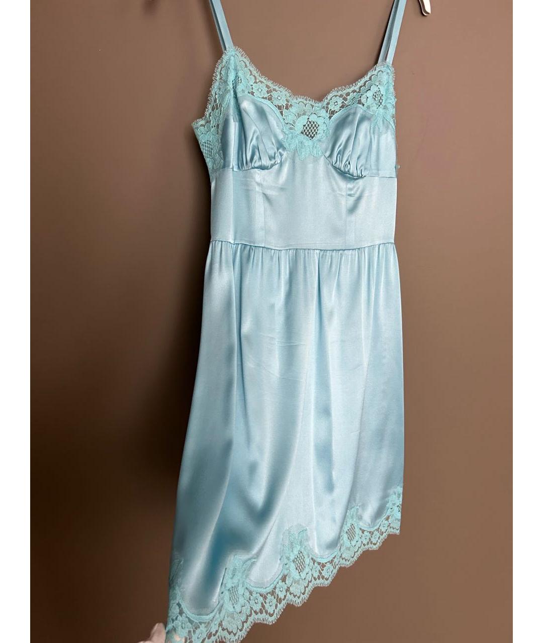 DOLCE&GABBANA Бирюзовое шелковое коктейльное платье, фото 6