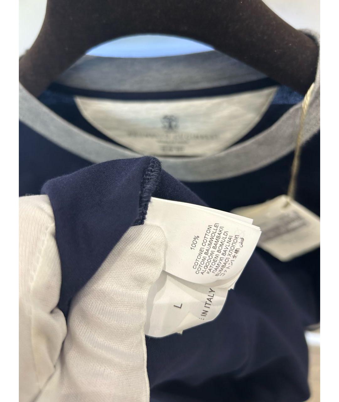 BRUNELLO CUCINELLI Темно-синяя хлопковая футболка, фото 5