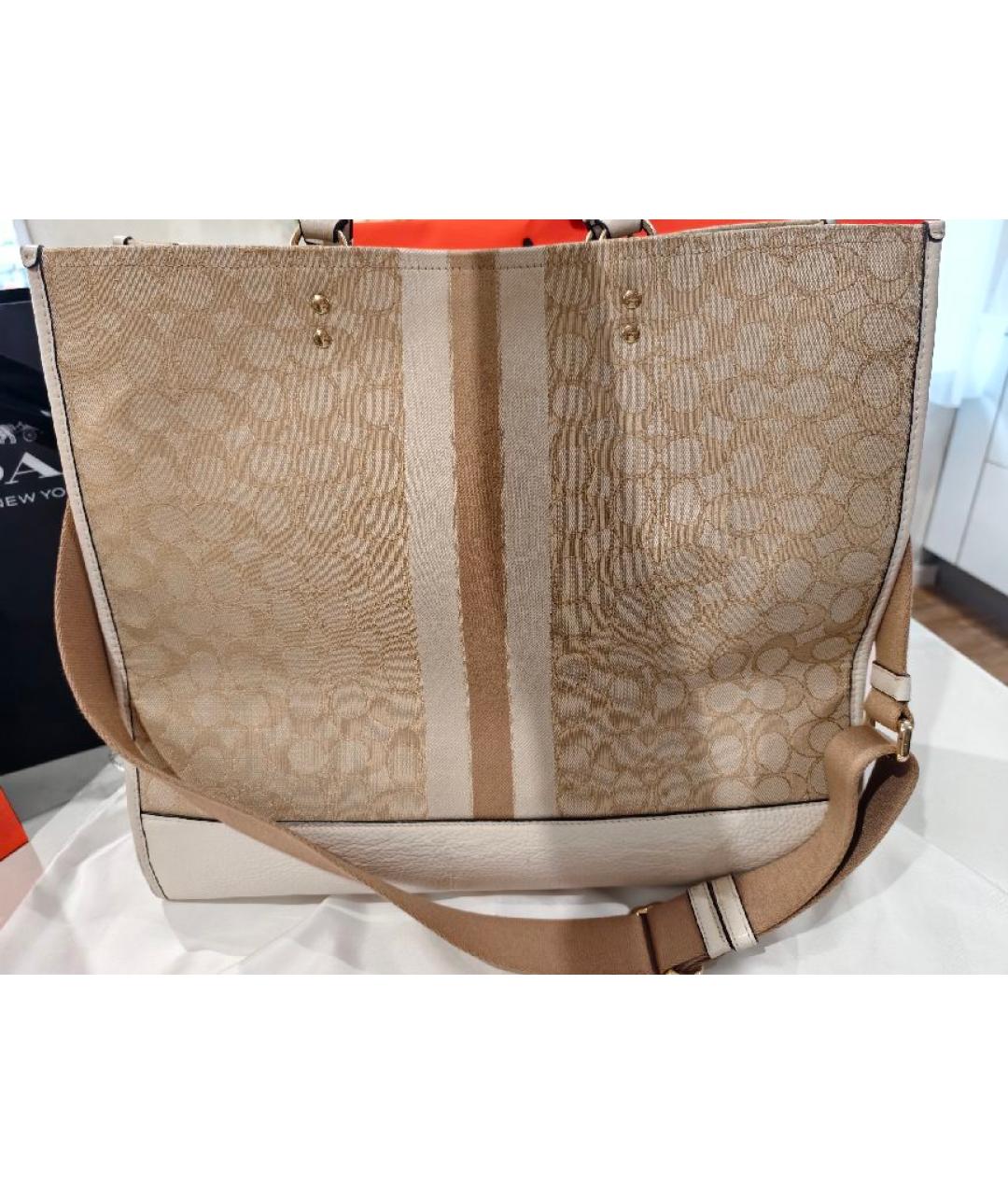 COACH Бежевая кожаная сумка тоут, фото 3