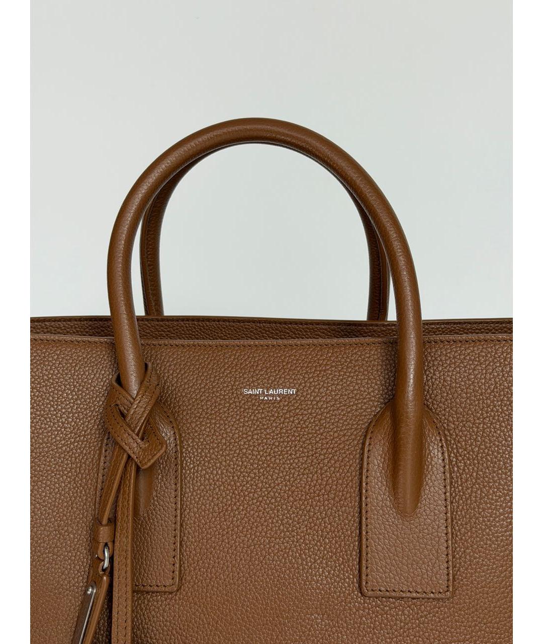 SAINT LAURENT Коричневая кожаная сумка с короткими ручками, фото 8