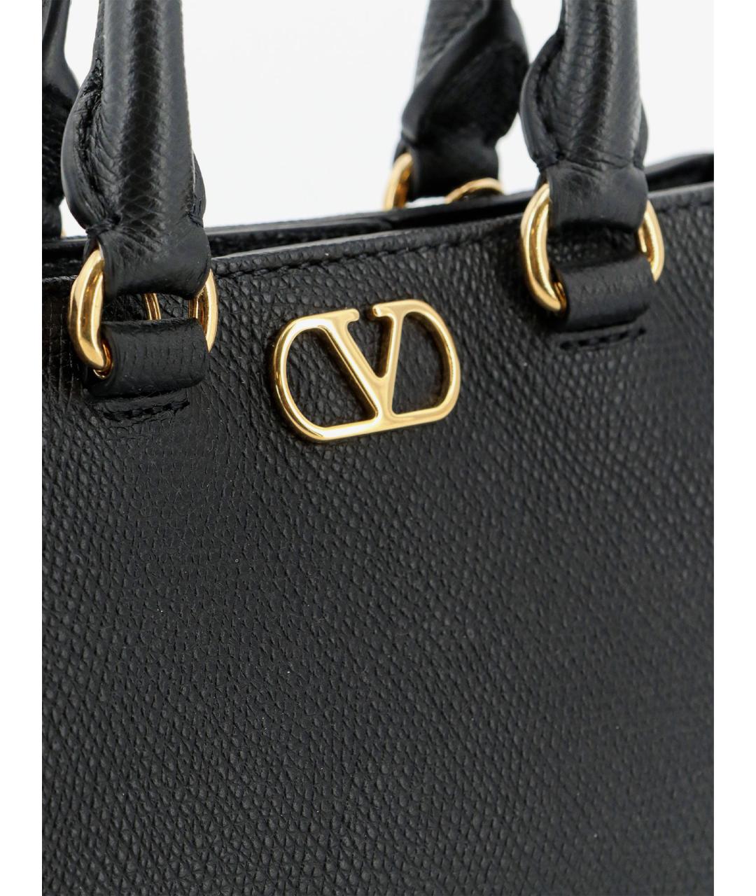 VALENTINO Черная кожаная сумка тоут, фото 5