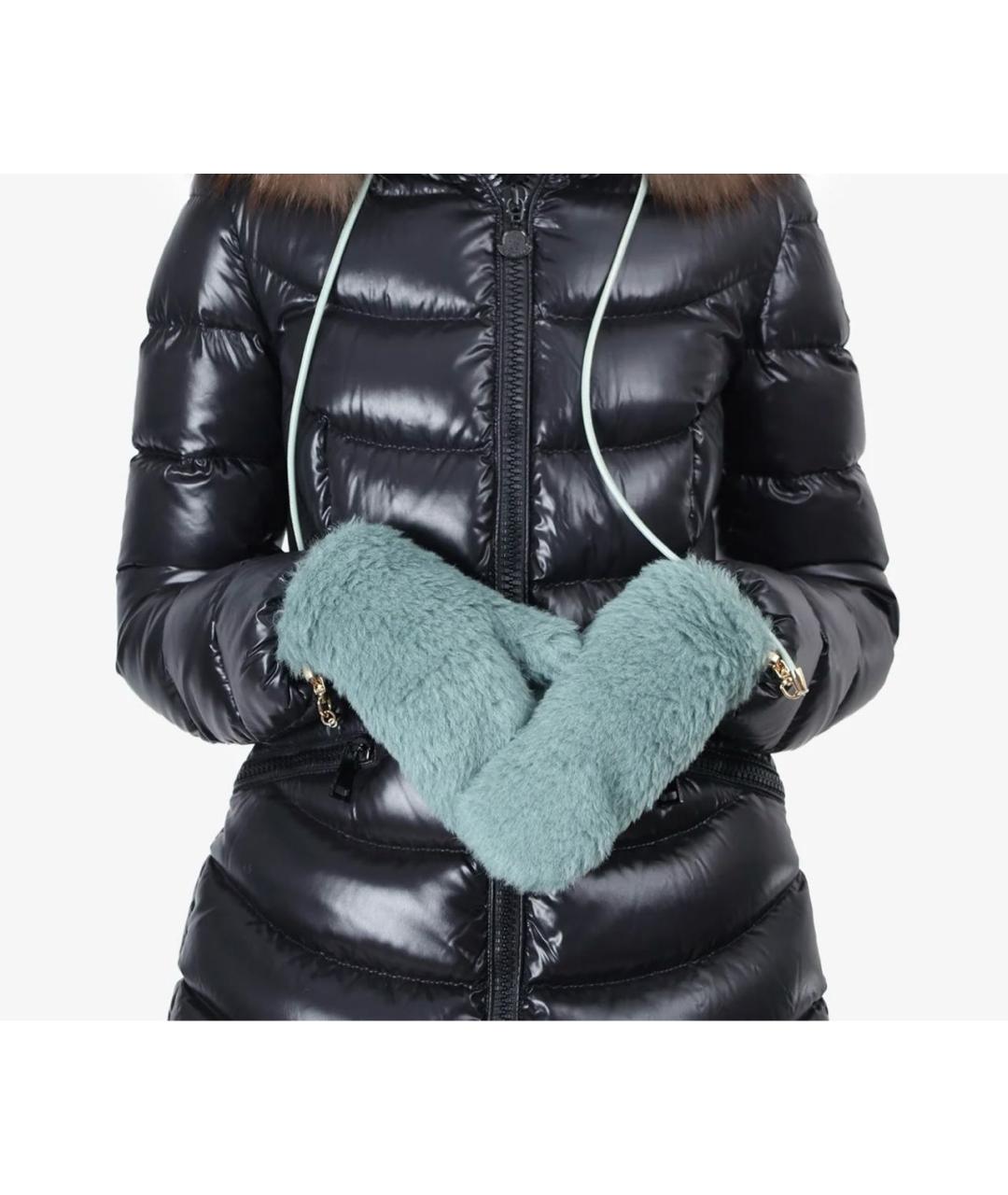 MAX MARA Бирюзовые шерстяные варежки, фото 6