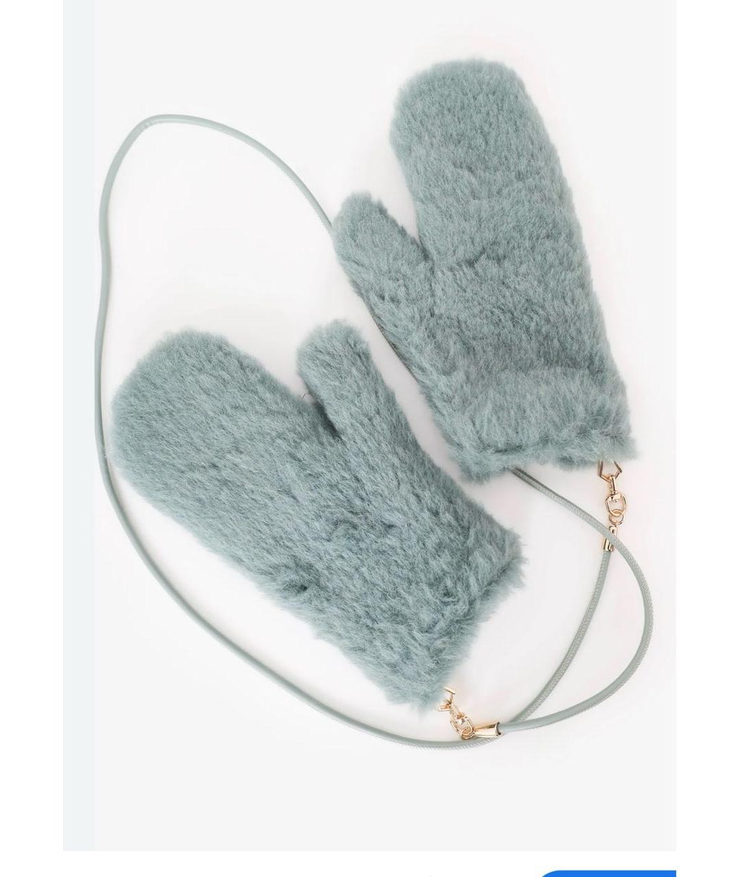 MAX MARA Бирюзовые шерстяные варежки, фото 8