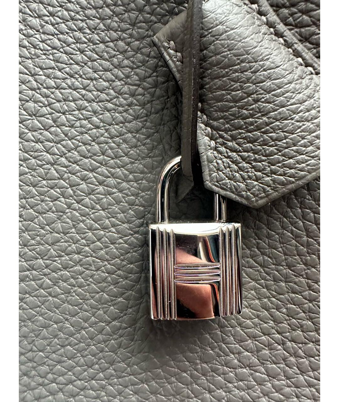 HERMES Антрацитовая кожаная сумка с короткими ручками, фото 6