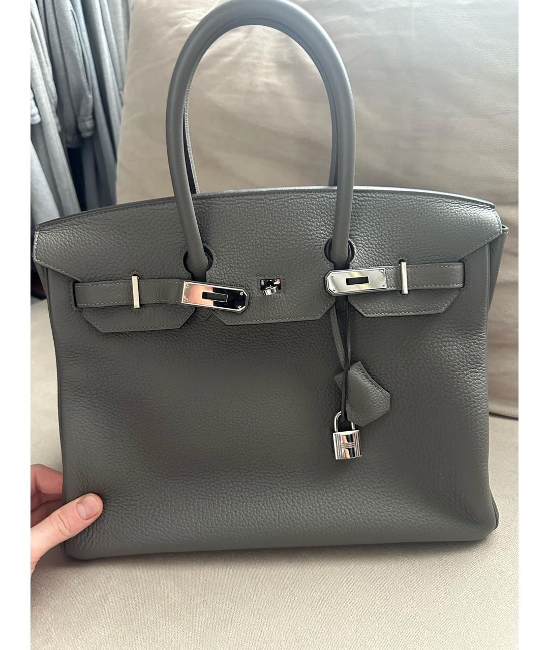 HERMES Антрацитовая кожаная сумка с короткими ручками, фото 8