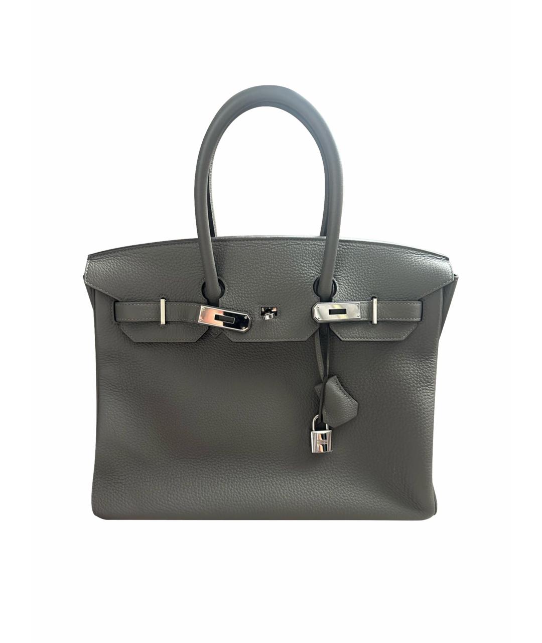 HERMES Антрацитовая кожаная сумка с короткими ручками, фото 1