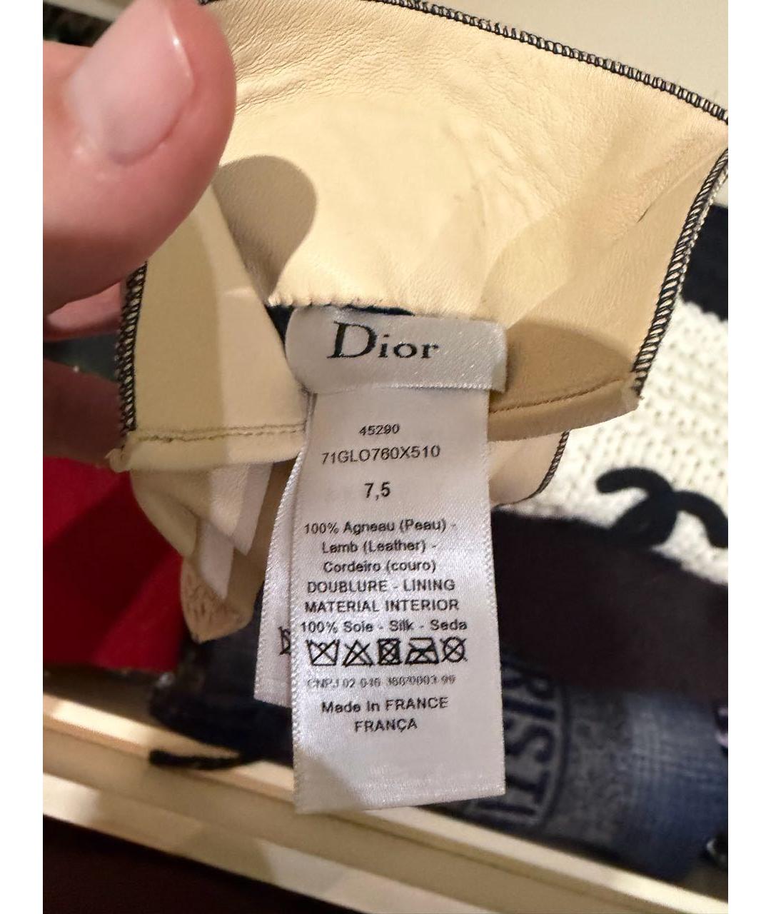 CHRISTIAN DIOR Бежевые кожаные перчатки, фото 2