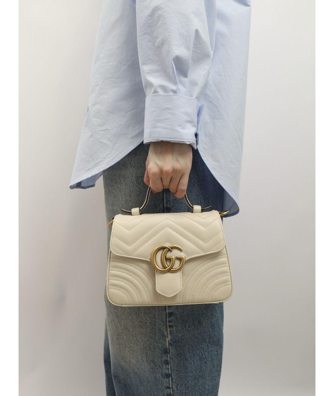 GUCCI Белая кожаная сумка с короткими ручками, фото 6