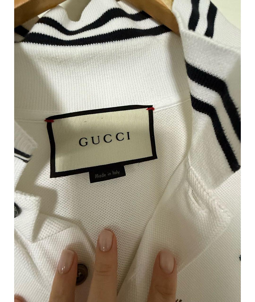 GUCCI Белое хлопковое поло с коротким рукавом, фото 3