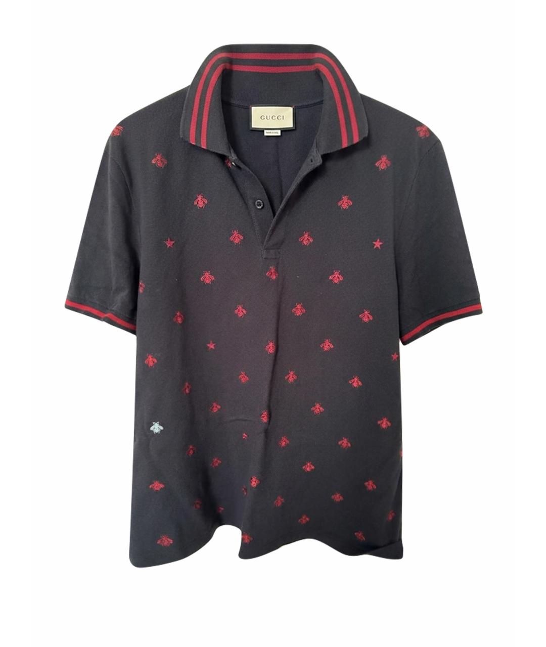 GUCCI Темно-синее хлопковое поло с коротким рукавом, фото 1