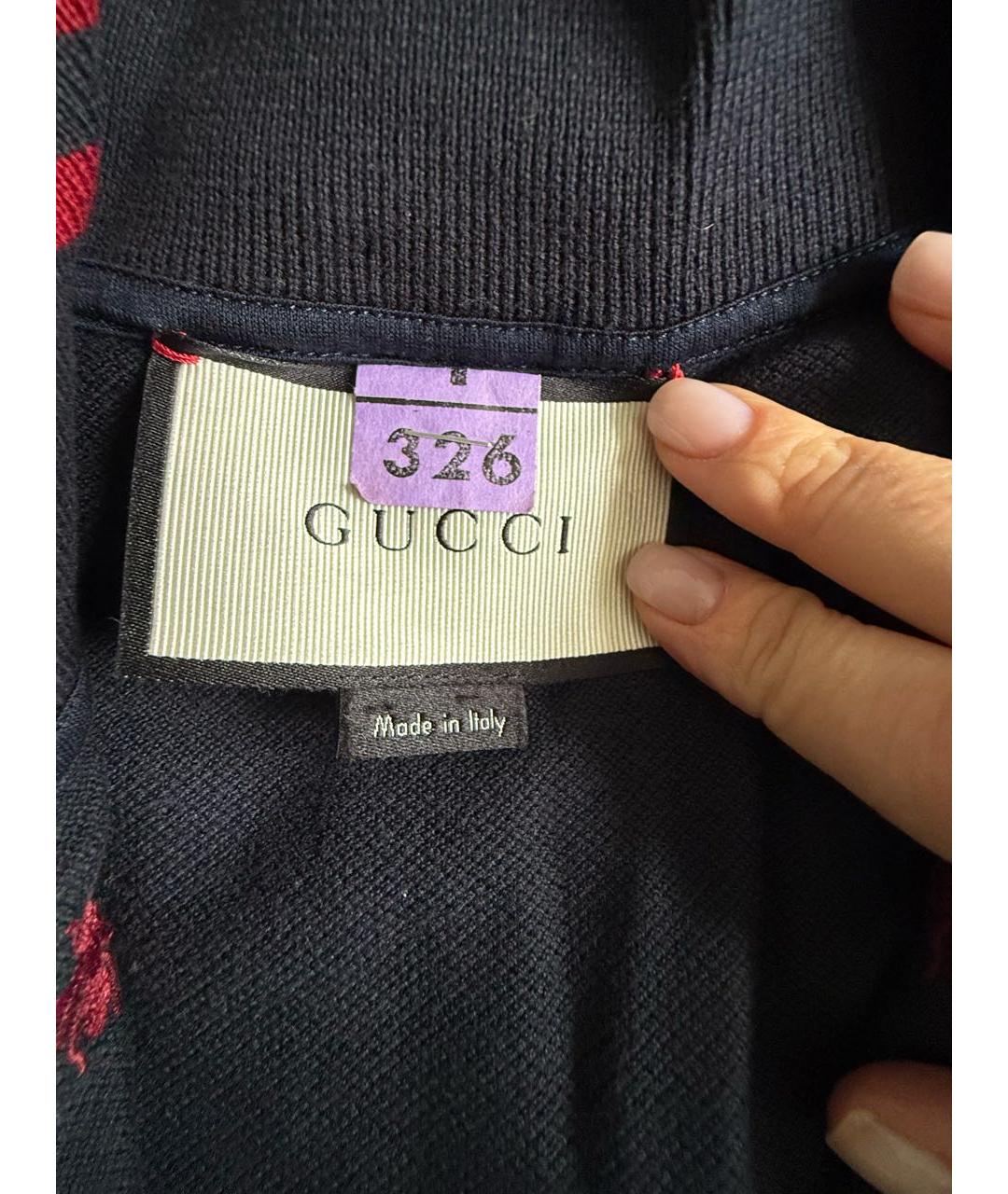 GUCCI Темно-синее хлопковое поло с коротким рукавом, фото 3