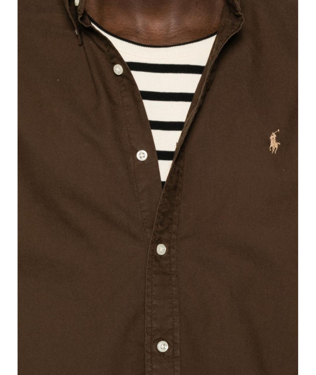 POLO RALPH LAUREN Коричневая хлопковая классическая рубашка, фото 5