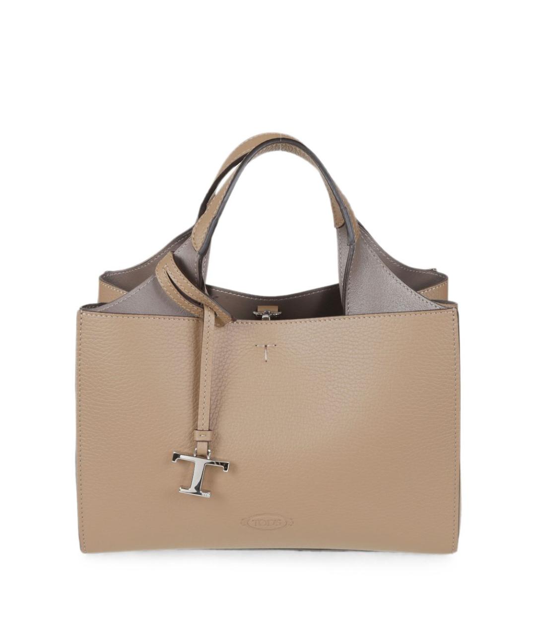 TOD'S Бежевая кожаная сумка тоут, фото 1