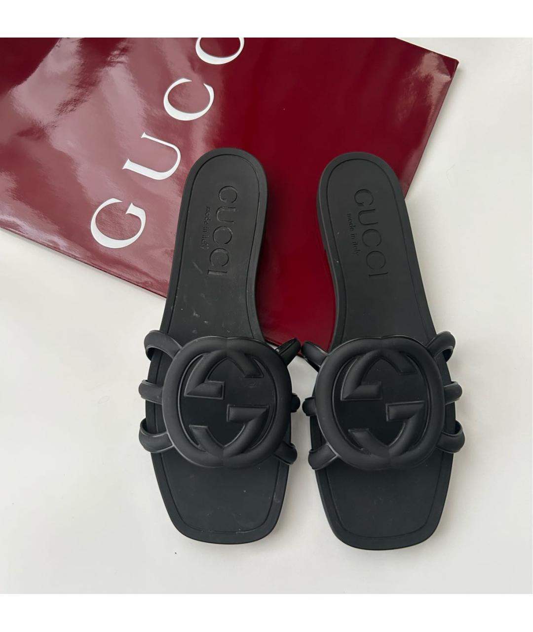 GUCCI Черные резиновые шлепанцы, фото 5