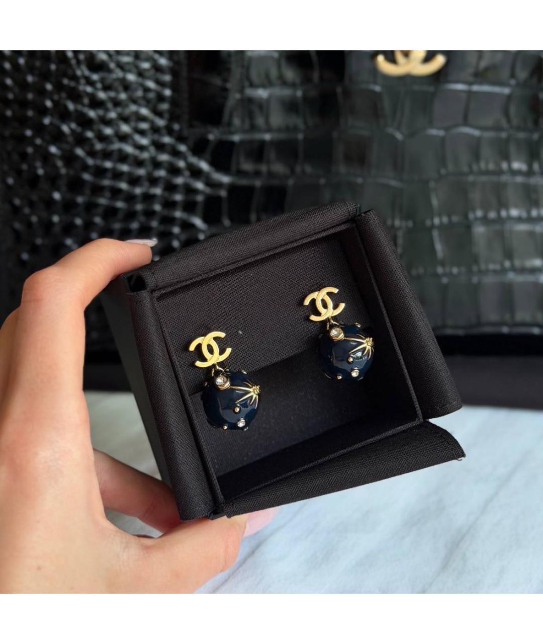 CHANEL Темно-синие металлические серьги, фото 2