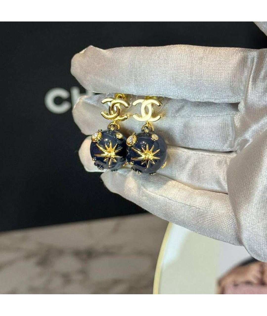 CHANEL Темно-синие металлические серьги, фото 4