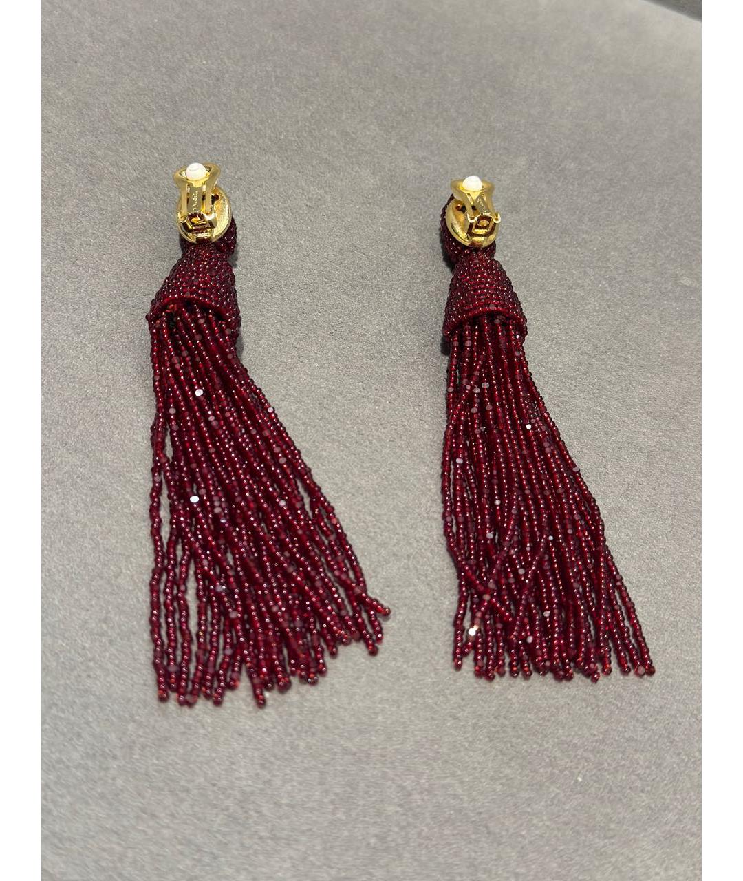 OSCAR DE LA RENTA Бордовые клипсы из бисера, фото 2