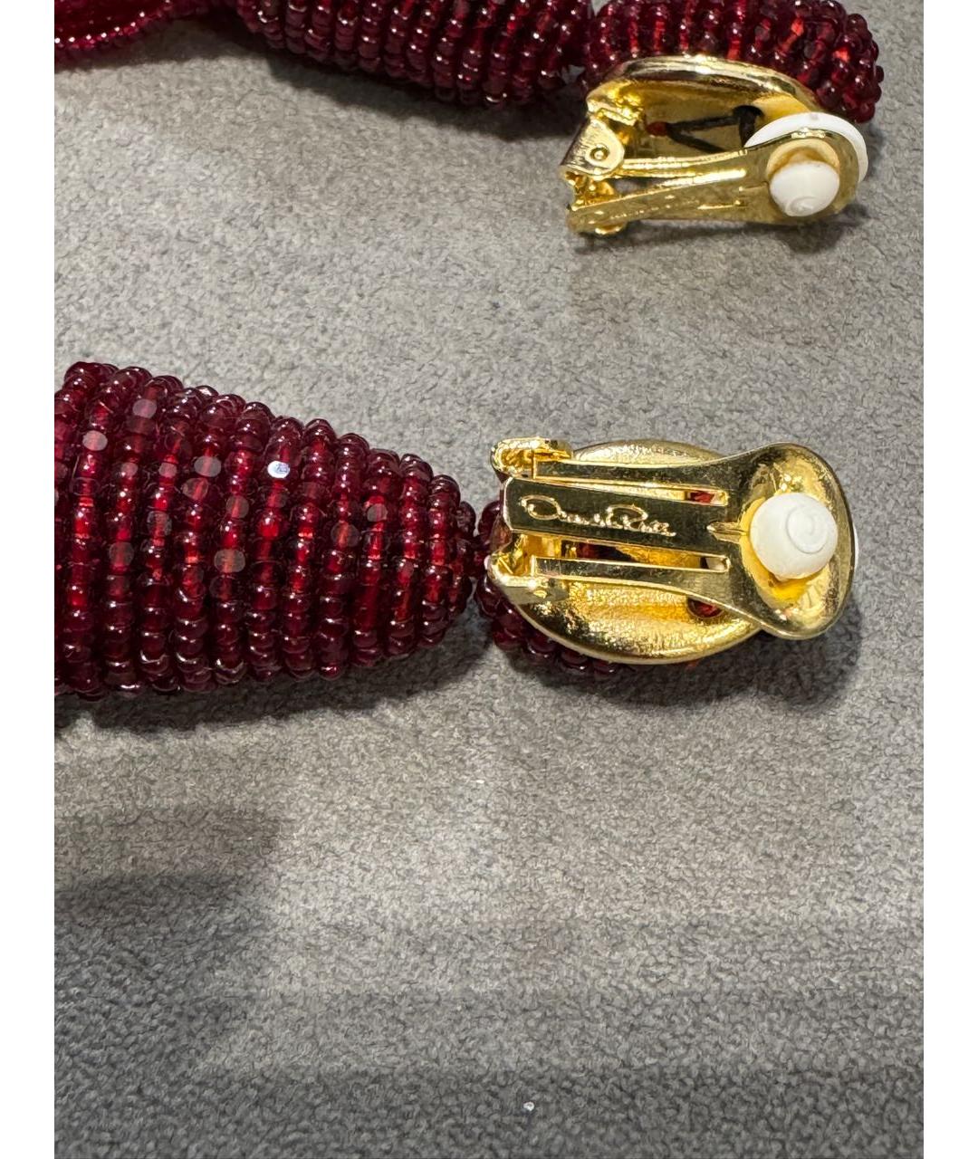 OSCAR DE LA RENTA Бордовые клипсы из бисера, фото 3