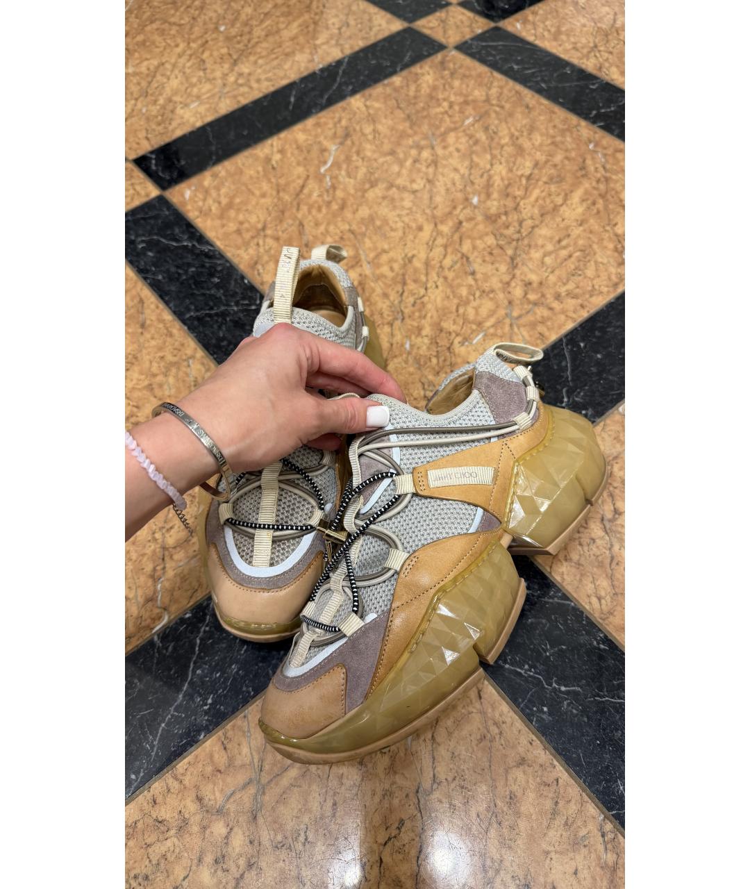 JIMMY CHOO Бежевые кожаные кроссовки, фото 5