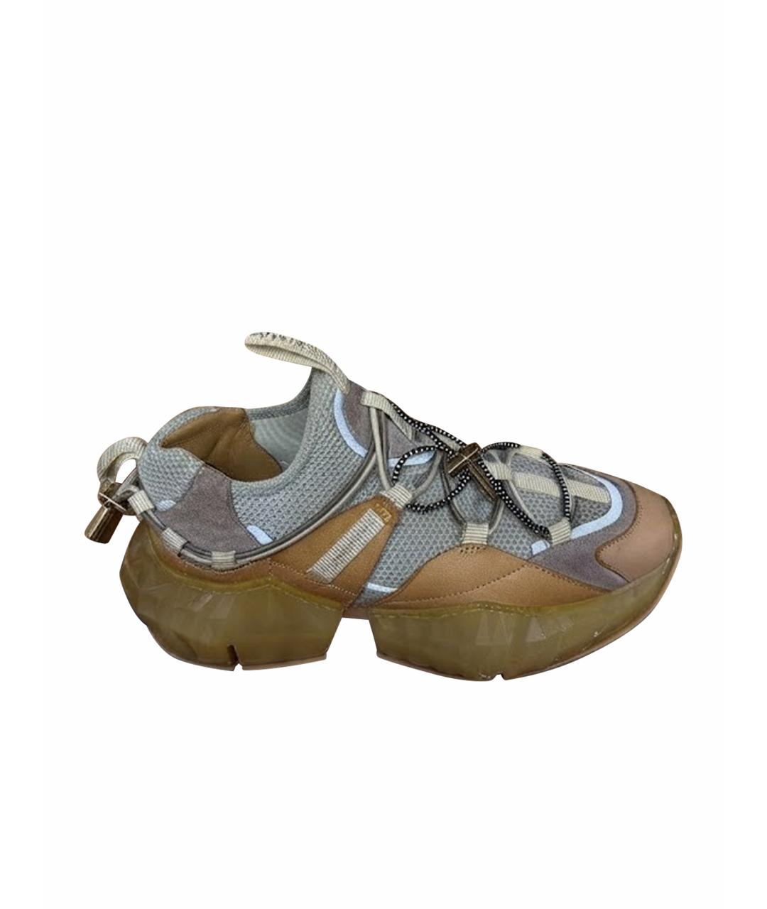 JIMMY CHOO Бежевые кожаные кроссовки, фото 1