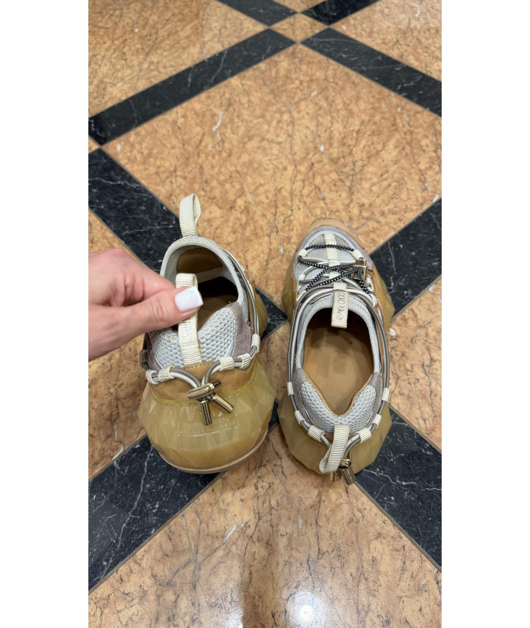 JIMMY CHOO Бежевые кожаные кроссовки, фото 4