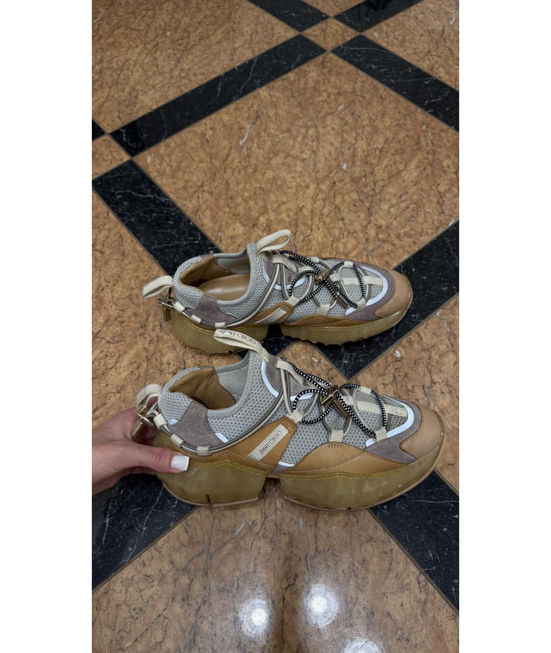 JIMMY CHOO Бежевые кожаные кроссовки, фото 6